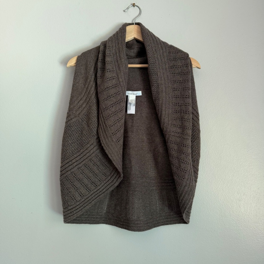 Vintage Stewart Brown Mongolian Cashmere Vest Draped Cardigan Pointelle S/M 2010